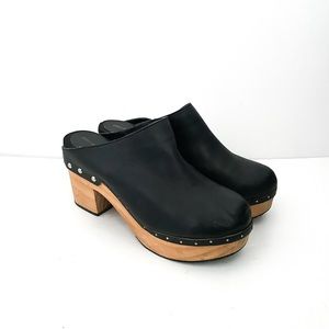 Chelsea and Violet Jana Black Leather Wood Clogs